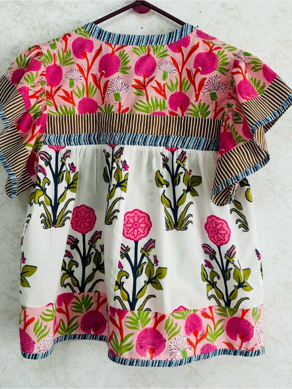 THML Mixed Print Patchwork Women's Top Boho Flutter Sleeves Floral Medium - Picture 2 of 16